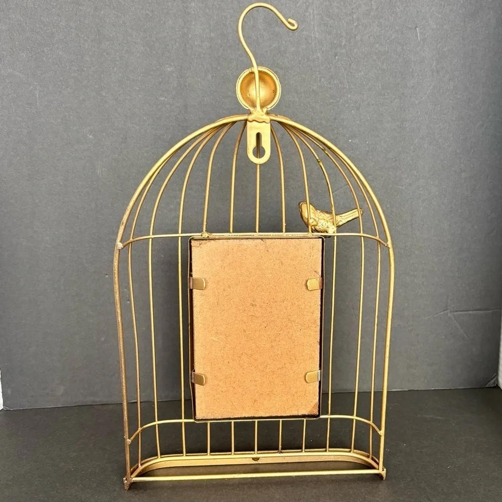 4x6 Gold Bird Cage Metal Photo Frame Farmhouse Shabby Chic Wall Hanging